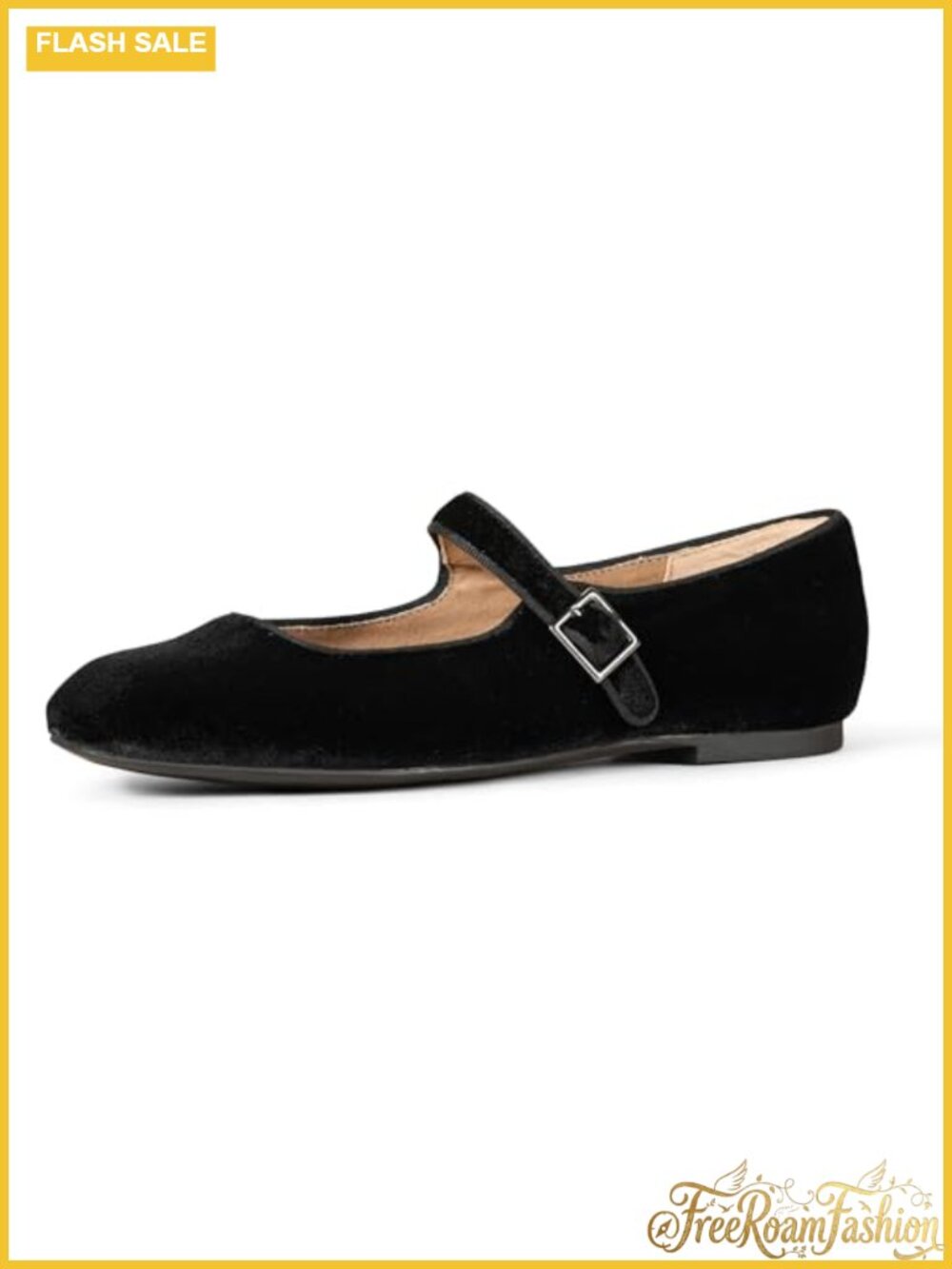 Faux Suede Mary Jane Ballet Flats Square Toe Buckle Strap Cushioned - Picture 1 of 6
